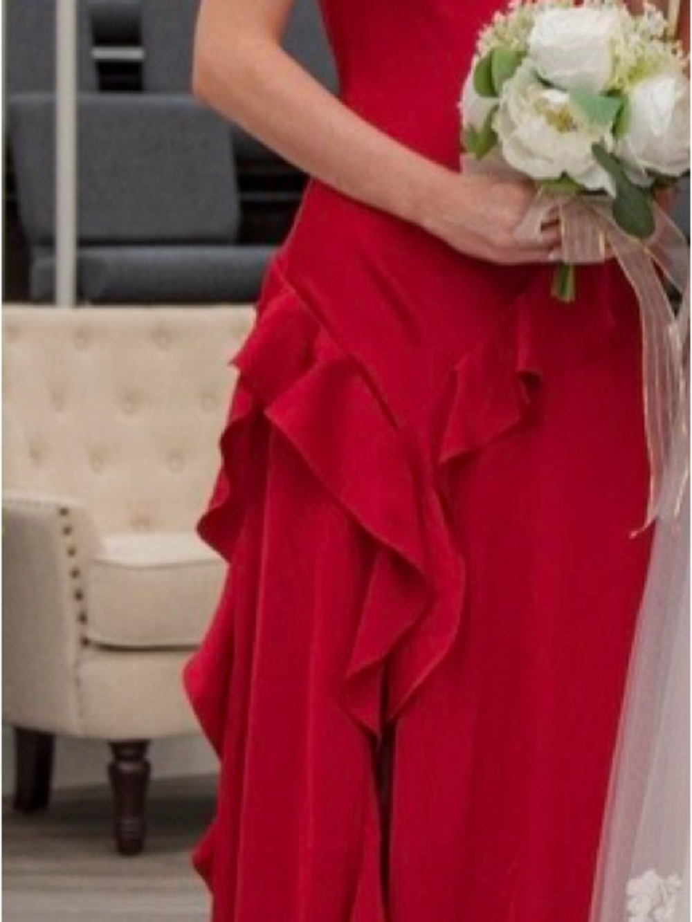 Red Ruffled Women’s Evening Dress